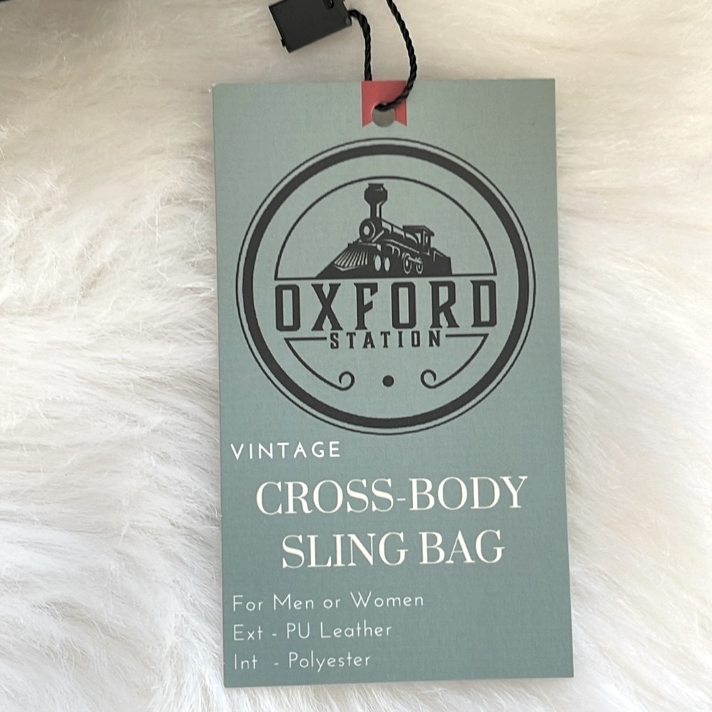 Oxford Station Vintage Style Unisex Crossbody Sling Bag Black Vegan Leather - Picture 9 of 12